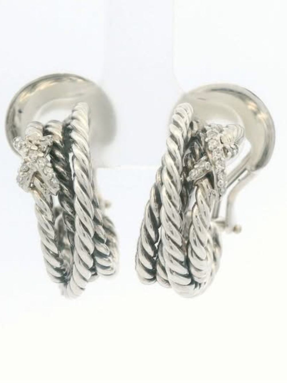 David Yurman 925 Diamond cable X Crossover Huggie Omega Post Earrings - Picture 3 of 7
